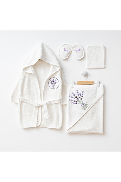 LisaLoom Lavender Embroidered Towel Bathrobe Set