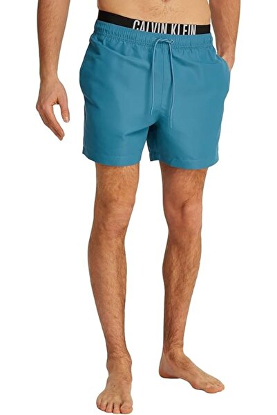Calvin Klein Men's Elastic Waist Part and Drawstring Quick Dry Fabric Turquoise Shorts Km0Km01094-Chj