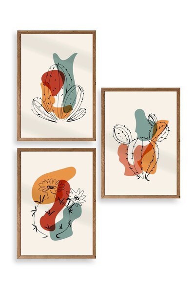 CT STONES Thinking Shapes Triple Wooden Framed Painting