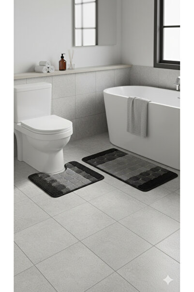 Indomex BATHROOM RUG DAMASLV ANTHRACITE COLOR SET 2 PCS 50x80/40x50cm