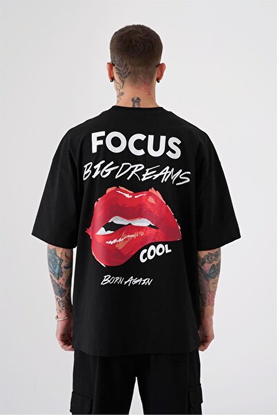 Machinist Men's Focus Big Dreams Printed Overize T-Shirt Black