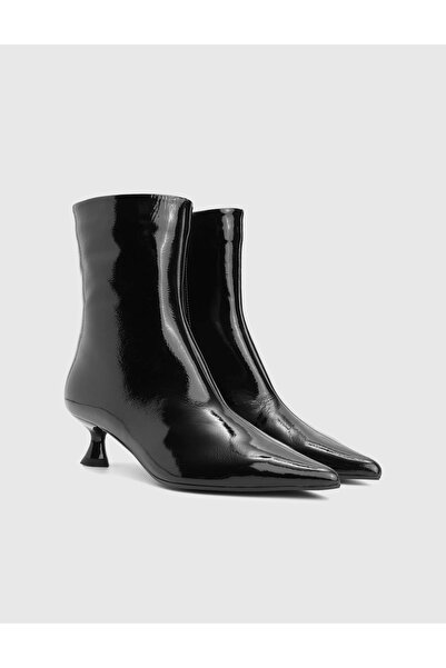 İLVİ Damian Hakiki Kırışık Rugan Deri Siyah Kadın Topuklu Bot