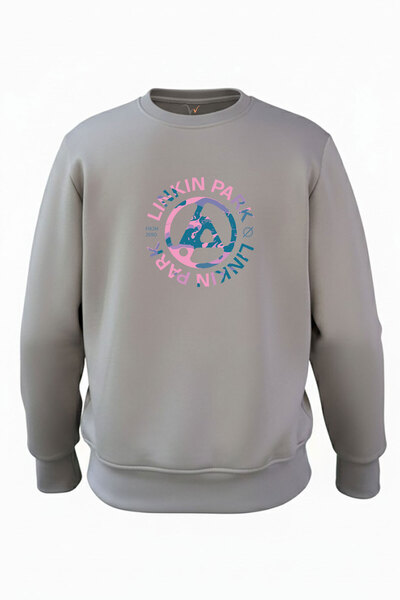 WİDİ سترة موسيقية روك ميتال مطبوع لينكين بارك مصنوعة من القطن بنسبة 100% بقصة عادية وياقة دائرية مبطن بالصوف