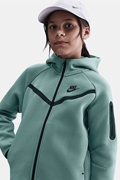 Nike Sportswear Tech Fleece Full-Zip Hoodie Zippered Hooded Children's Sweatshirt Green