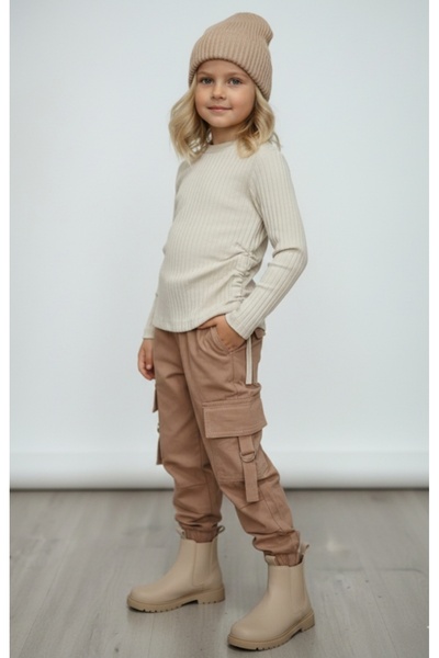 Via Κοριτσίστικο σετ παντελονιού από λινό με τσέπες Badi Cargo, ελαστική μέση...