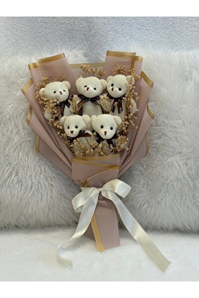 Salish Teddy Bear Çiçek Buketi - Peluş Ayıcık, Love Kahverengi Kurdele, Çiçek...
