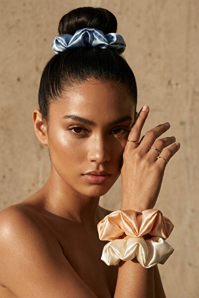 Salvia Dione 3-Piece Luxury Satin Hair Scrunchies Large Size Shiny Silk Textured Rubber Band Soft Non-Marking XL Scrunchie