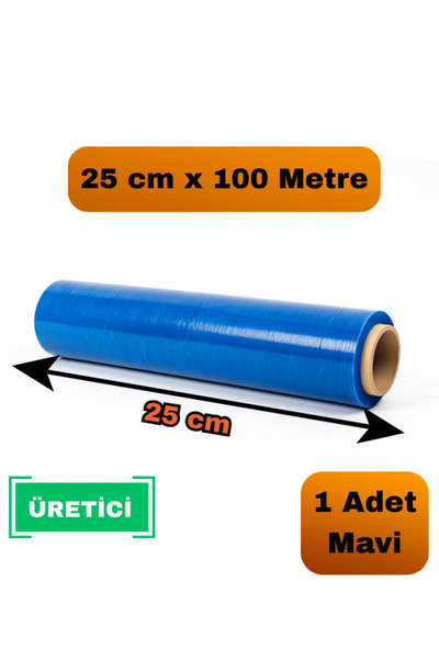 Truva Plastik Mavi Palet Streç Film 25 Cm 100 Metre Eşya Sarma Kargo Paketlem...
