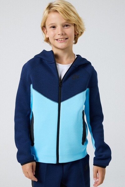 Nike Sportswear Tech Fleece Full-Zip Hoodie Zippered Hooded Children's Sweatshirt Blue