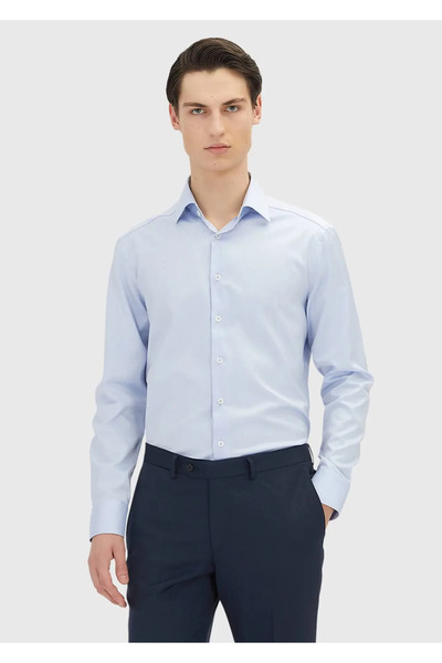 Ramsey Light Blue Regular Fit Non-Ironing Woven Classic 100% Cotton Shirt