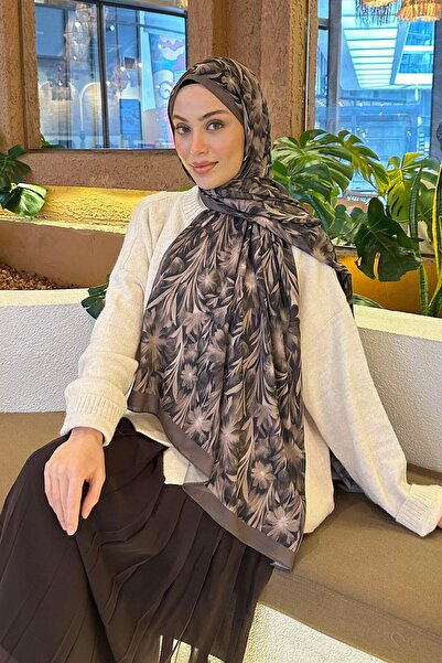 lamelif Daisy Flowers Pattern Soft Cotton Shawl Soft Coffee