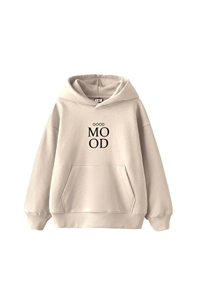 Sekizbiraltı Good Mood Printed Oversized Unisex Beige Hoodie