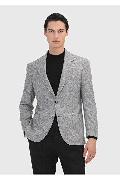 Ramsey Gray Striped Shirt Shoulder Slim Fit Wool Blend Jacket