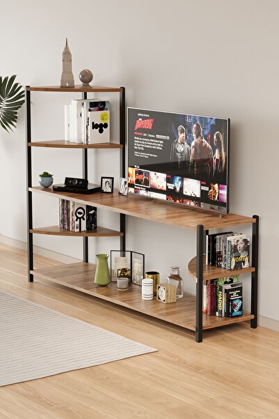 bodygym Modern TV Ünitesi Ahşap Raflı 5 Katlı Televizyon Sehpası Minimalist D...