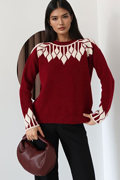 Trend Alaçatı Stili Pulover tricotat cu guler și manșete cu model pentru feme...