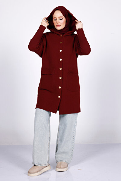 My City 80153 - Stylish Comfortable Gold Buttoned Felt Women's Knitwear Long Cardigan