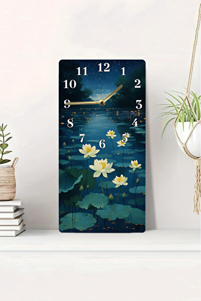 kutuTR 3D Looking Water Lily Flowers Themed 2D Uv Printing Mdf Table Clock 20X40 Cm-Dts067