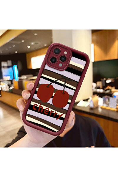 ucuc جراب هاتف مقاوم للصدمات بنمط فواكه من السيليكون باللون العنابي متوافق مع...