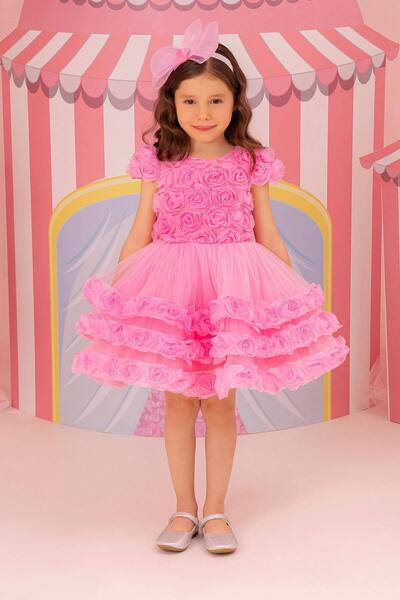 Pamina Βρεφικό φόρεμα βραδινό με τριαντάφυλλα 6-24 μηνών Ροζ