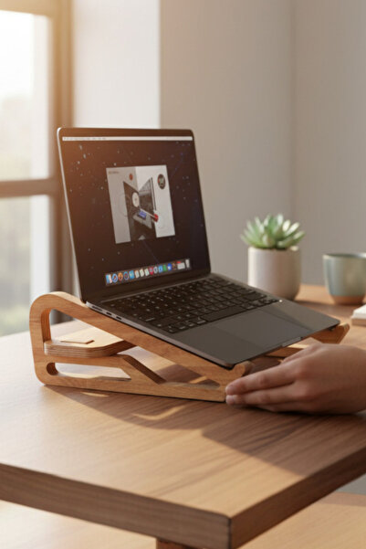 MONTETOYS Ahşap Dekoratif Laptop Standı Ergonomik Düzenleyici Organizer