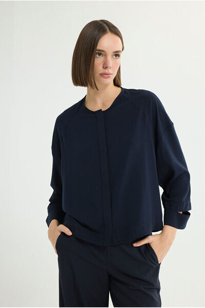 Love My Body Pencere Detaylı Yakasız Gömlek