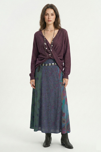 Clandestino Long Patchwork Skirt Navy Blue