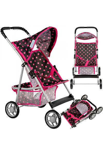 kinderplay Foldable doll stroller with folding canopy, integrated basket and ...