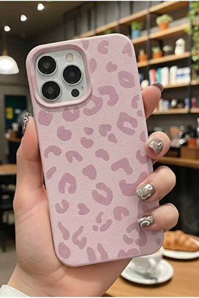 Fibaks iPhone 13 Pro Max Kılıf Pembe Leopar Desenli İnce Yumuşak Silikon