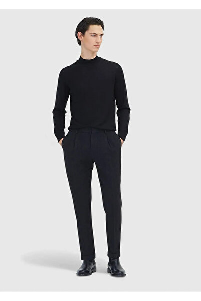 Ramsey Black Patterned Woven Regular Fit Casual Wool Blend Trousers