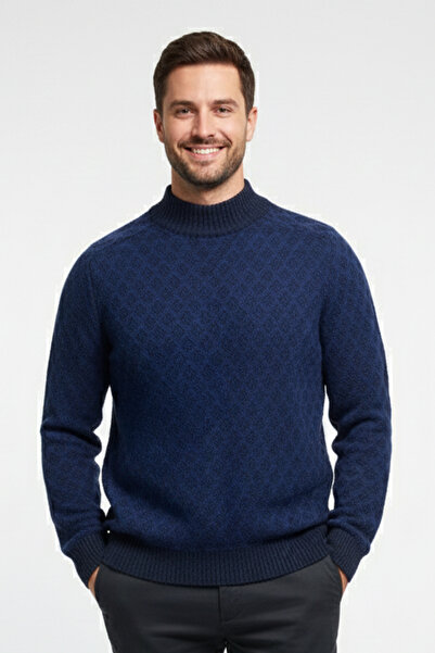 Pulltonic Erkek Yarım Balıkçı Yaka Desenli Kazak