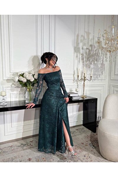 NIRA DRESSES فستان دانتيل سهره الزيتي