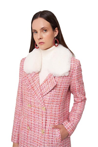 Zems Yakası Kürklü Pembe Tüvit Kaban