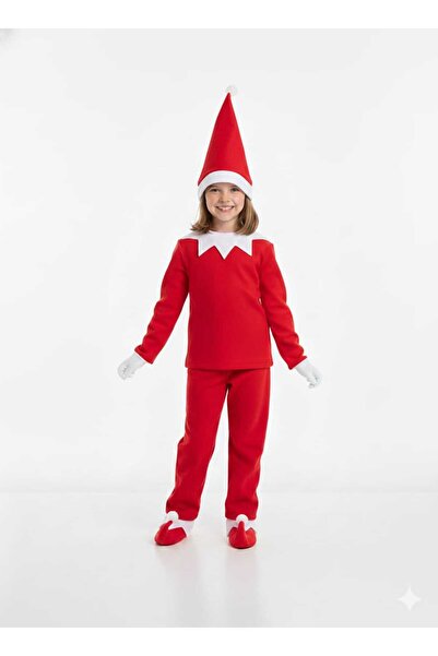 Tülü Akkoç Kız Çocuk Kırmızı Noel Cini Elf Kostümü