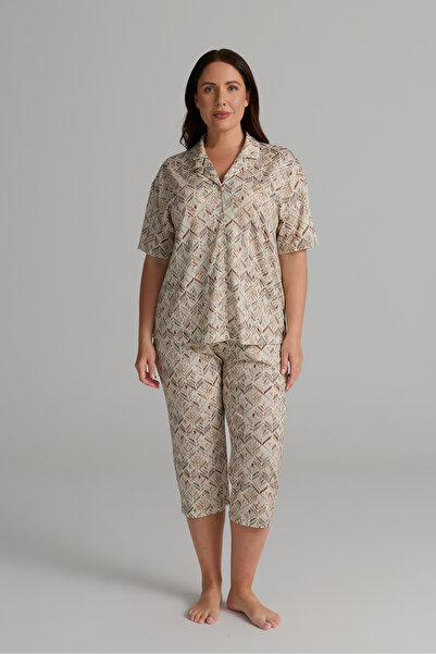 Hays Kadın Plus Size Viskon Kısa Kollu Gömlek Kapri Pijama Takımı