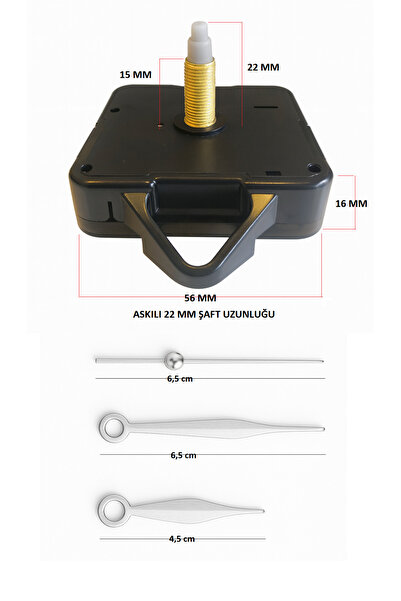 EXİZ TİCARET Askılı 22 mm Akar Sessiz Duvar Saati Mekanizması -akrep-yelkovan...