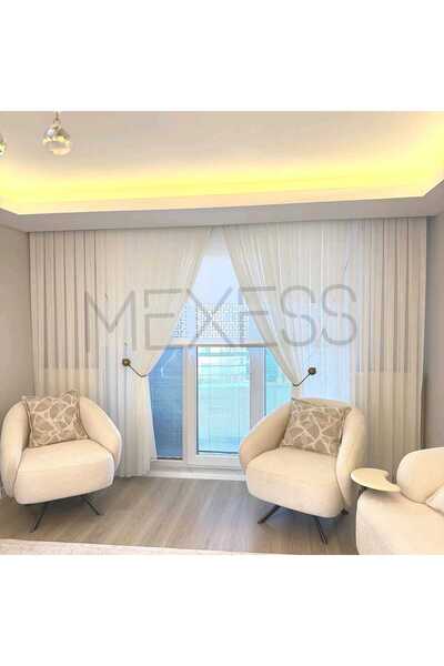 Mexess Premium Ağır Gramajlı Dökümlü Ultra Bambu Hayalet Kruvaze Perde (1/3 Sık Pile) Ütü İstemez Tül Perde