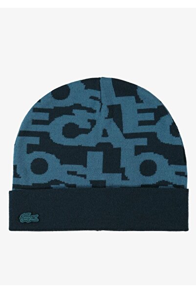 Lacoste Big Logo Patterned 100% Wool Men's Beret Dark Green Blue