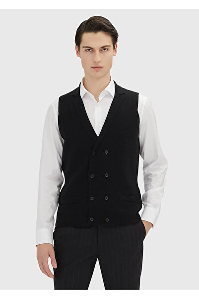 Ramsey Black Regular Fit Butterfly Collar Casual Knitted Sweater Vest
