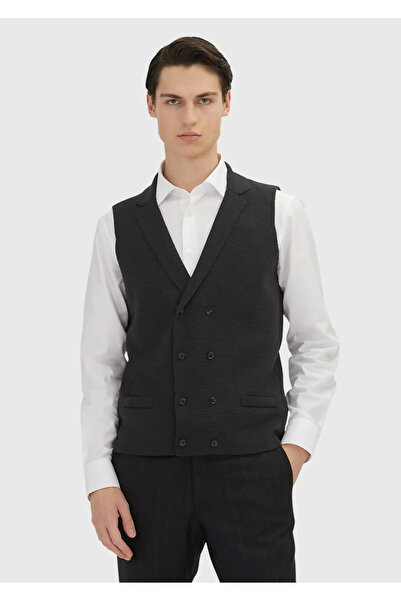 Ramsey Anthracite Regular Fit Butterfly Collar Casual Knitted Sweater Vest