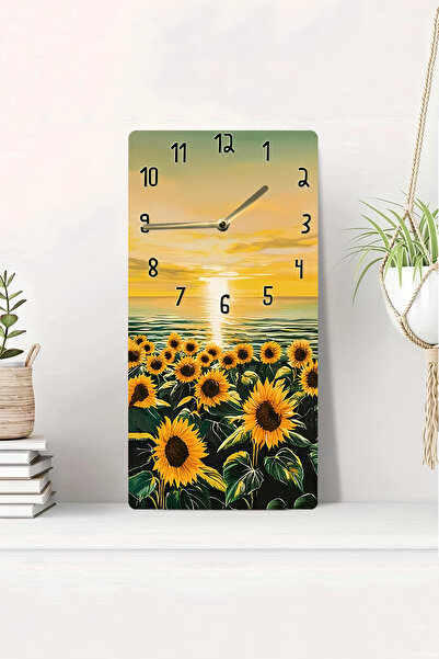 kutuTR ساعة طاولة MDF بطباعة ثنائية الأبعاد بالأشعة فوق البنفسجية بمظهر ثلاثي الأبعاد لحقل زهرة الشمس وغروب الشمس مقاس 20 × 40 سم-DTS069