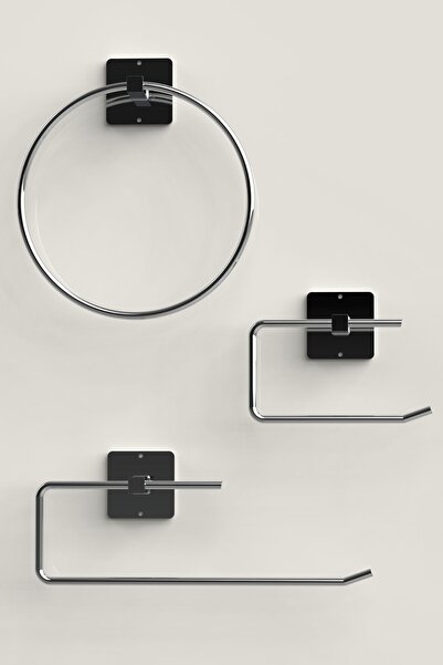 Home Stuff طقم من 3 قطع من الكروم يشمل حامل مناشف دائري وحامل مناديل وحامل وع...