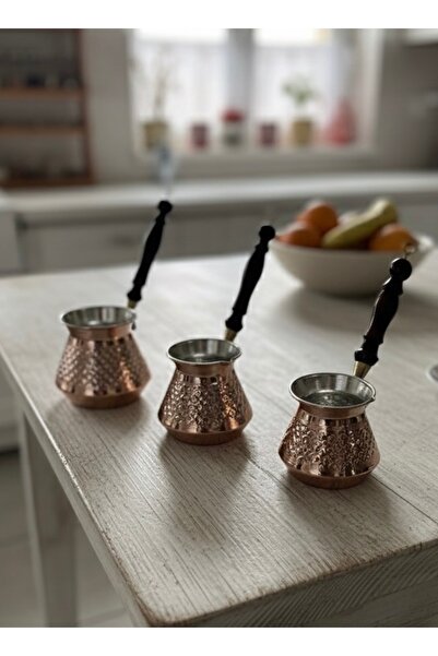 Efe Bakırcılık 3 lü el işlemeli Rus cezvesi