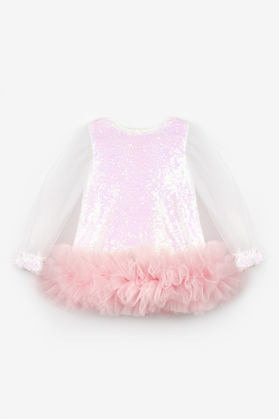 Le Mabelle فستان بناتي أبيض بتفاصيل كشكشة عند الحافة - بنفسجي