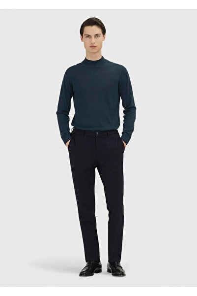 Ramsey Navy Blue Plain Knitted Modern Fit Classic Wool Blend Trousers