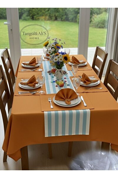 Tangül&Ali'S Moda Evi 14 Parça Turuncu Masa Örtüsü, Peçete, Amerikan Servis v...