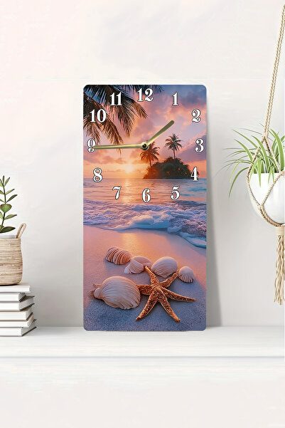 kutuTR 3D Looking Sunset and Starfish Themed 2D Uv Printing Mdf Table Clock 20X40 Cm-Dts064