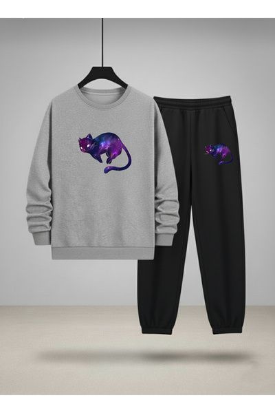 LORVEX سويت شيرت - طقم رياضي للجنسين للأطفال برقبة دائرية PURPLE CAT B مطبوع ...