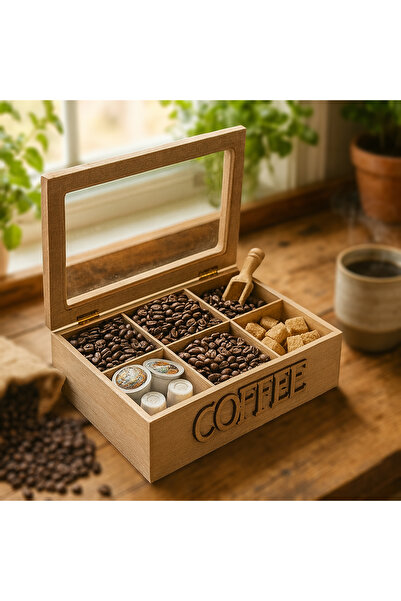 Cady One صندوق تخزين خشبي مقسم إلى عدة أقسام بغطاء زجاجي شفاف محكم الغلق