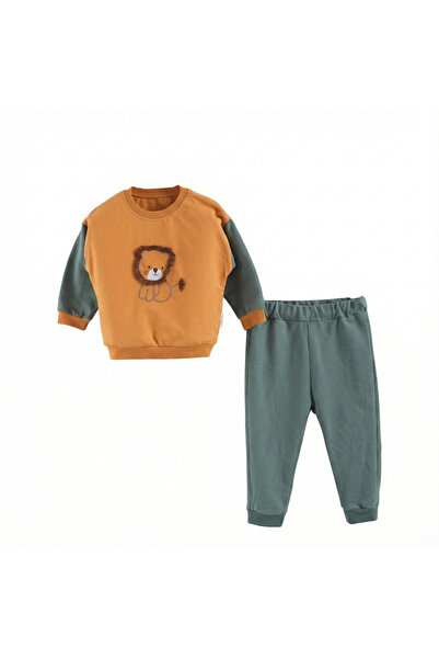 ENSONO Baby Boy Lion Patterned Shirt with Shoulder Straps Suit