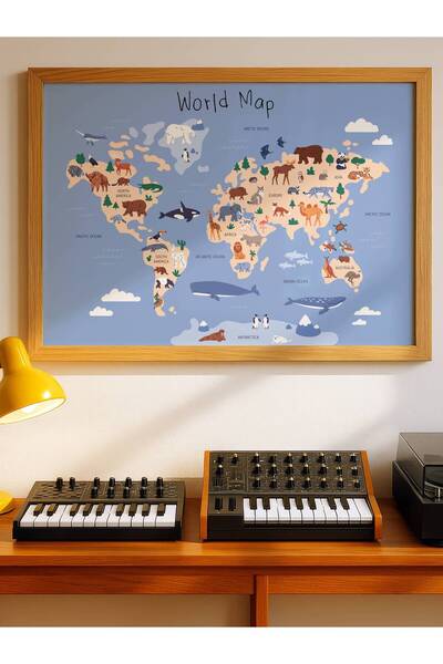 fuart.co Kids Worldmap Çocuk Odası Posteri, Çocuk Posteri, Duvar Posteri, Çer...